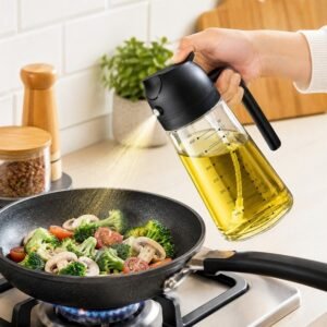 2-in-1 Glass Oil Sprayer & Pourer – Refillable Olive Oil Dispenser Bottle for Cooking, Air Fryer & Salads