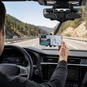 Rear-View Mirror Smartphone Mount – 360° Adjustable Car Mount
