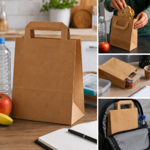 Kraft Paper Lunch Bags with Handles – 10-Pack Brown Takeaway Bags