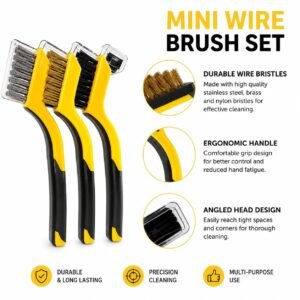 Mini Wire Brush Set – 3-Piece Steel, Brass & Nylon Brushes