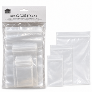Clear Resealable Grip Seal Bags – 50 Pack, 3 Assorted Sizes