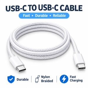 USB-C to USB-C Braided Charging Cable – White