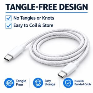 USB-C to USB-C Braided Charging Cable – White