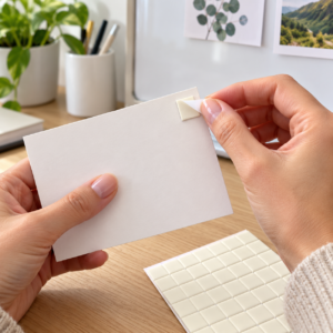 Double-sided sticky foam pads in use