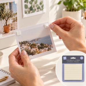 Double-sided sticky foam pads in use