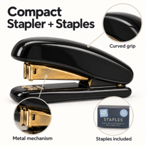 Compact Black Stapler with 500 Staples – Home, School & Office Set