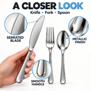 Silver-Colour Cutlery Set – Knife, Fork & Spoon with Smooth Handles