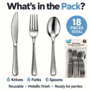 Silver-Colour Cutlery Set – Knife, Fork & Spoon with Smooth Handles