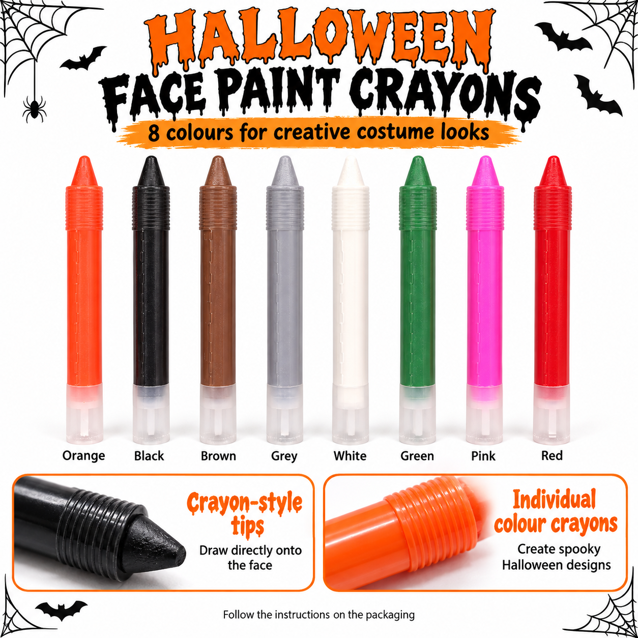 Eight-colour Halloween face paint crayons Halloween Face Paint Crayons – 8-Colour Fancy Dress Makeup Set