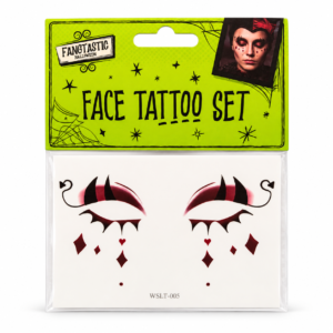 Halloween Devil Face Tattoos – Red & Black Temporary Costume Transfer Set
