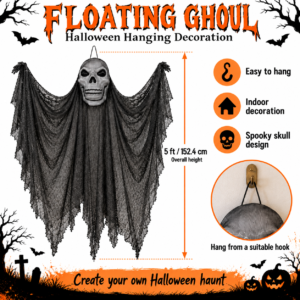 Black Floating Ghoul – Skull Face Hanging Halloween Decoration
