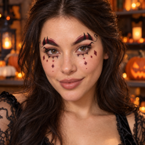 Halloween Devil Face Tattoos – Red & Black Temporary Costume Transfer Set