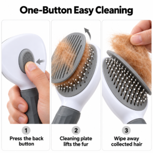 Self-Cleaning Pet Grooming Brush – Cat & Dog Slicker with Hair Release Button