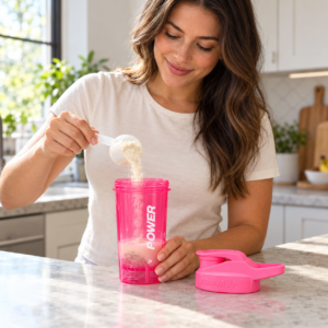 Pink Protein Shaker Bottle – 700ml Gym Drinks Mixer with Mixing Ball