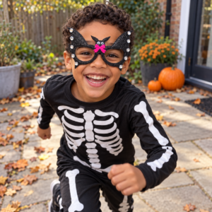 Halloween Bat Glasses – Black Glitter Fancy Dress Accessory with Pink Bow