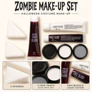Zombie Make-Up Kit – 8-Piece Halloween Face Paint & Fake Blood Set