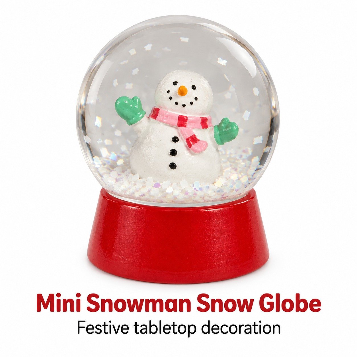 WhatsApp Image 2026-10-10 at 2.15.28 AM Mini Snowman Snow Globe – Red Base Christmas Tabletop Decoration