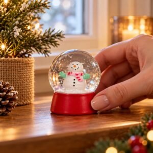 Mini Snowman Snow Globe – Red Base Christmas Tabletop Decoration