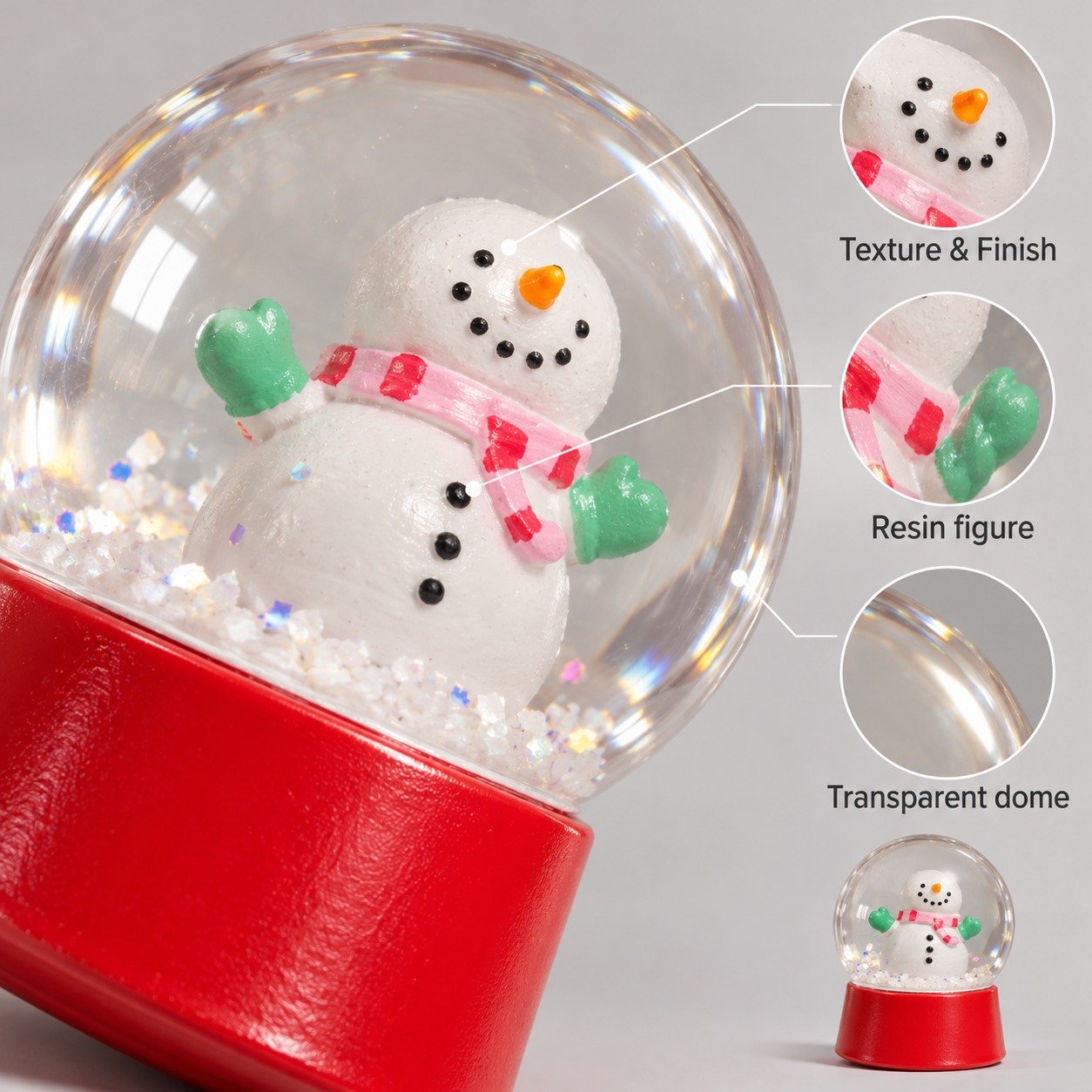 WhatsApp Image 2026-10-10 at 2.15.35 AM (1) Mini Snowman Snow Globe – Red Base Christmas Tabletop Decoration