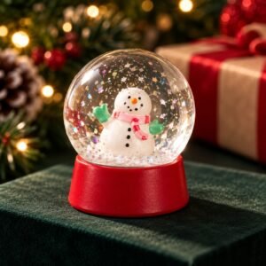 Mini Snowman Snow Globe – Red Base Christmas Tabletop Decoration