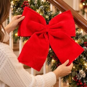 Large Red Velvet Christmas Bow – Tree, Wreath & Garland Decoration