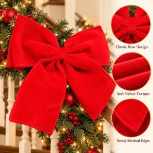 Large Red Velvet Christmas Bow – Tree, Wreath & Garland Decoration