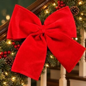 Large Red Velvet Christmas Bow – Tree, Wreath & Garland Decoration