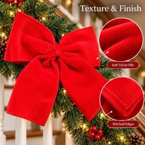Large Red Velvet Christmas Bow – Tree, Wreath & Garland Decoration
