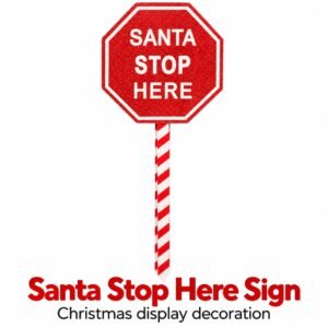 Santa Stop Here Christmas Sign – Red Glitter Candy Cane Stake Decoration