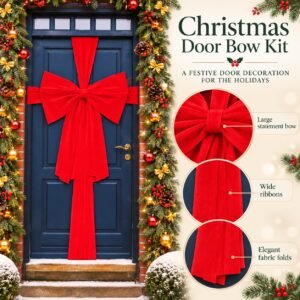 Red Christmas Door Bow Kit – Festive Ribbon Wrap Door Decoration