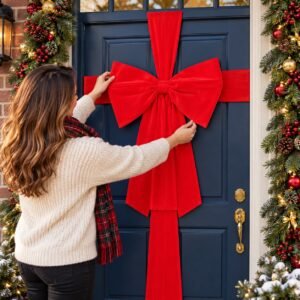 Red Christmas Door Bow Kit – Festive Ribbon Wrap Door Decoration
