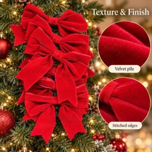 Red Velvet Christmas Tree Bows – Festive Decorations for Trees, Wreaths & Garlands