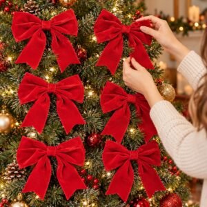 Red Velvet Christmas Tree Bows – Festive Decorations for Trees, Wreaths & Garlands