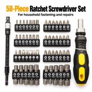 58-Piece Ratchet Screwdriver Bit & Socket Set with Flexible Extension for DIY & Home Repairs