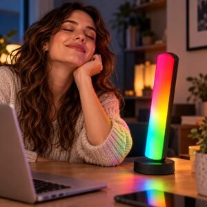 Wireless Light Bar Speaker with Multicolour Ambient Lighting – Black Desktop Music Speaker
