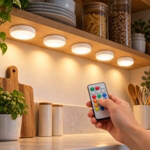 5-Pack Colour Changing LED Touch Lights with Remote Control for Cupboards, Shelves & Wardrobes