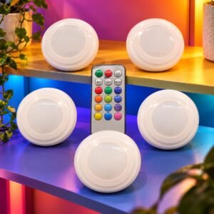 5-Pack Colour Changing LED Touch Lights with Remote Control for Cupboards, Shelves & Wardrobes