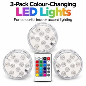 3-Pack Colour Changing LED Lights with Remote Control – Indoor Mood & Display Lighting