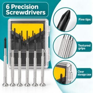 6-Piece Precision Screwdriver Set with Clear Case – Mini Cross-Head & Flat-Head Repair Tools