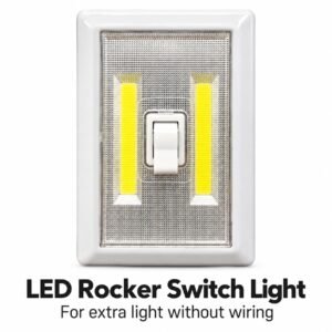 LED Rocker Switch Light – White Twin LED Cupboard & Wardrobe Light, No Wiring Required