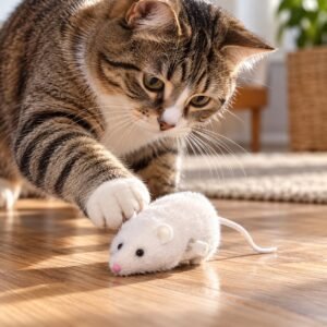White Wind-Up Mouse Cat Toy – Fluffy Moving Toy for Interactive Chase & Pounce Play