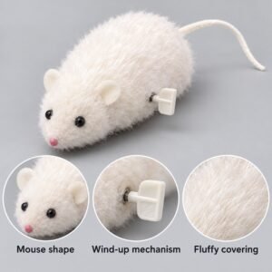 White Wind-Up Mouse Cat Toy – Fluffy Moving Toy for Interactive Chase & Pounce Play