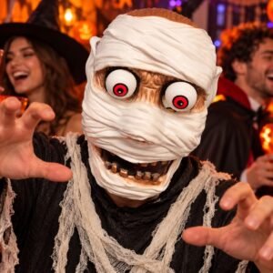 Crazy Eyes Mummy Mask – Halloween Fancy Dress Accessory with Bandage Effect & Oversized Eyes