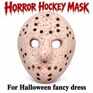 Blood-Splatter Horror Hockey Mask – Cream & Red Halloween Fancy Dress Costume Accessory