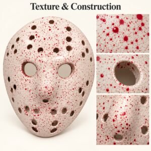 Blood-Splatter Horror Hockey Mask – Cream & Red Halloween Fancy Dress Costume Accessory