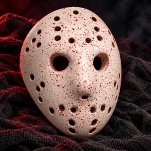 Blood-Splatter Horror Hockey Mask – Cream & Red Halloween Fancy Dress Costume Accessory