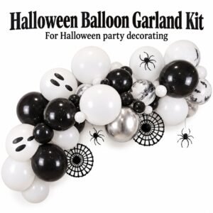 Halloween Balloon Garland Kit – Black, White & Silver Ghost-Themed Party Backdrop